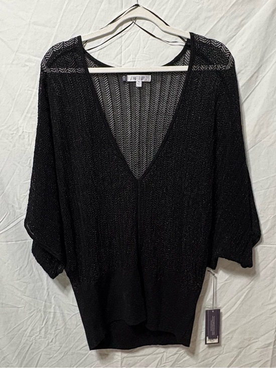Jennifer Lopez Sweaters - Jennifer Lopez Black Deep V-Neck Open Knit Top with Metallic Threads